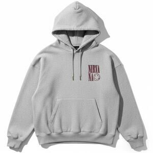 Nirvana Authentic Men's Medium Smiley Face Gray Hoodie Sweatshirt Band Japan